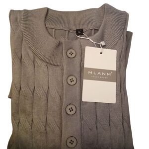 Cardigan Casual Knitted Sweater Buttons Grey Mens large